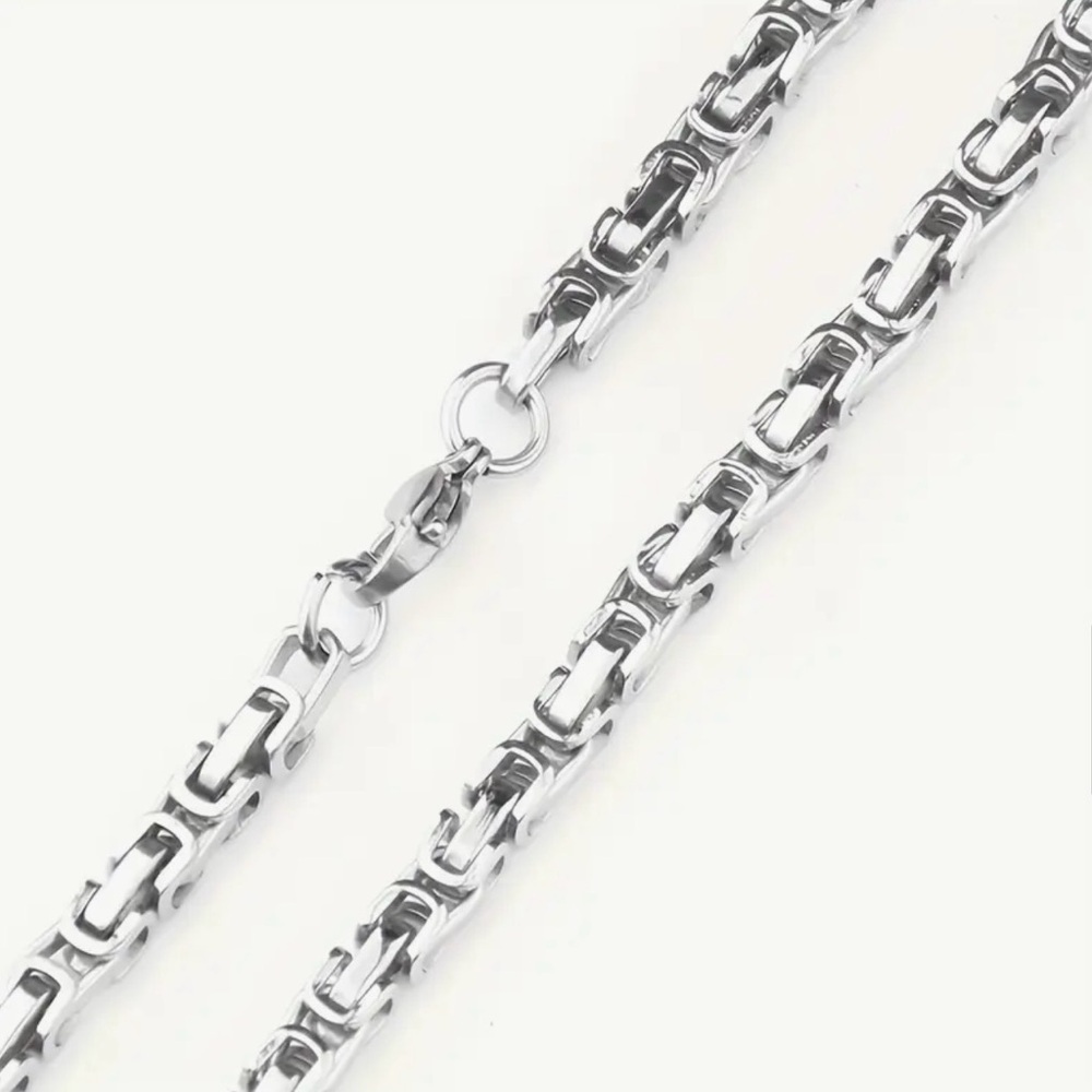 Men’s Byzantine 304L Stainless Steel Chunky Silver 5mm Chain Link Necklace - Picture 9 of 12